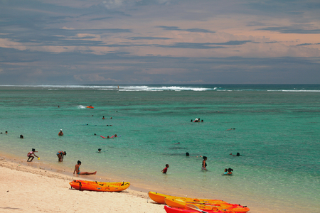 Lagoon Hermitage, Reunion - Jan 21, 2016: Sandy beach on ocean coastの写真素材