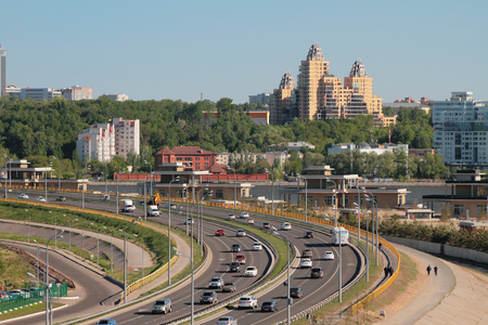 Transport dam and city. Kazan, Russiaの写真素材