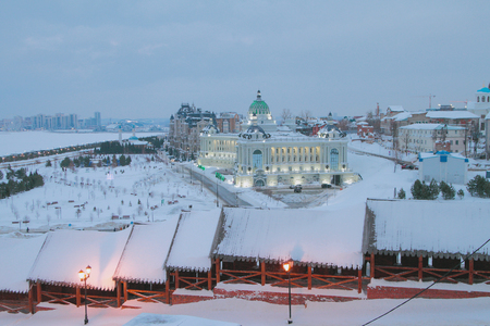 Northeast wall of the Kremlin and the Palace of the farmers. Kazan, Russiaのeditorial素材