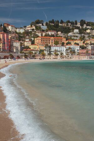Sea gulf and city on hill. Menton, Nice, Franceの写真素材