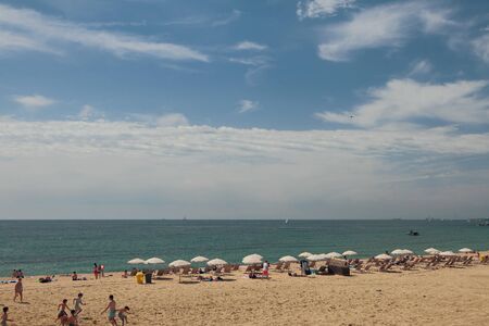 Barcelona, Spain - Jun 13, 2019: Beach and sea