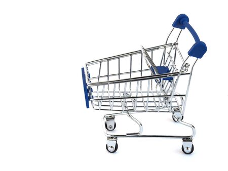 Blue shopping cart isolated on white background.の写真素材