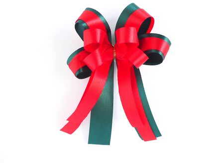 Red and green gift bow isolated on white background,Christmas,holidays,celebration concept.
の写真素材