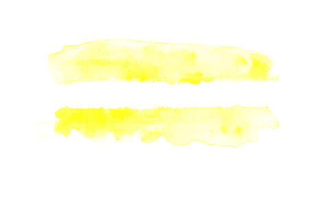 Hand-painted brush stroked abstract yellow watercolor on white paper background, for design, wallpaper, banners, text.の写真素材