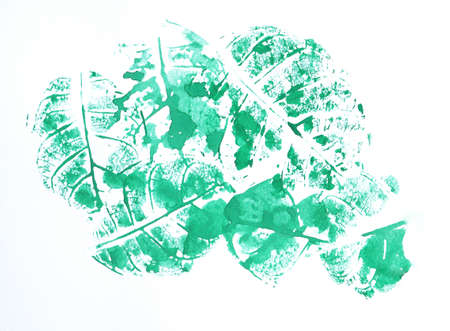 Watercolor of green leaves pattern on white paper background. Concept for design, wallpaper, banners, text.の写真素材