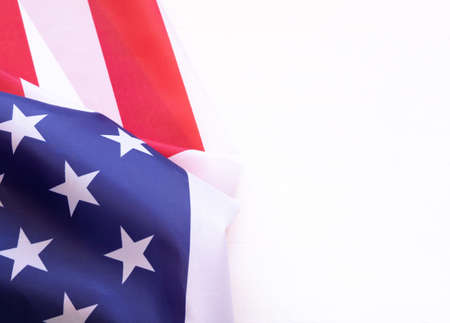 Top view American flag on white background. Independence day concept. Copy space for your text.の写真素材