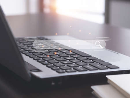 Searching Browsing Internet Data Information with icon on virtual screen blank search bar over...