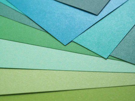 Abstract color paper geometric composition shape and lines sheet of blank green and blue tone. Empty...