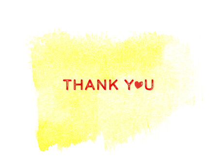 Yellow watercolor abstract background with the word "thank you" and red heart.の写真素材