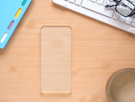 Top view composition, Concept blog, online shopping, logo, product, and social media. flat lay...