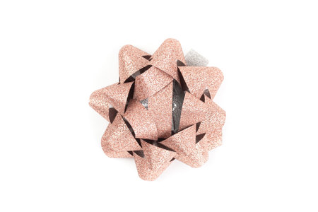 Top view, brown bow for gift boxes isolated on a white background.の写真素材