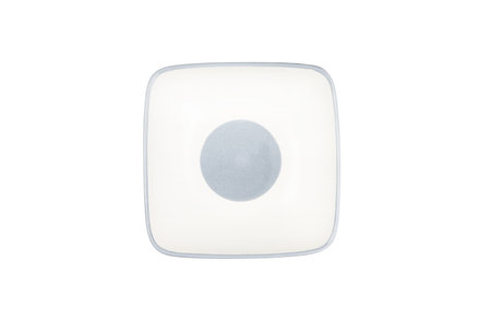 Top view, A white ceramic square bowl with a light blue rim and dot isolated on a white background. Use for home or restaurant.の写真素材