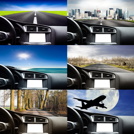 view of the road from inside the carの写真素材