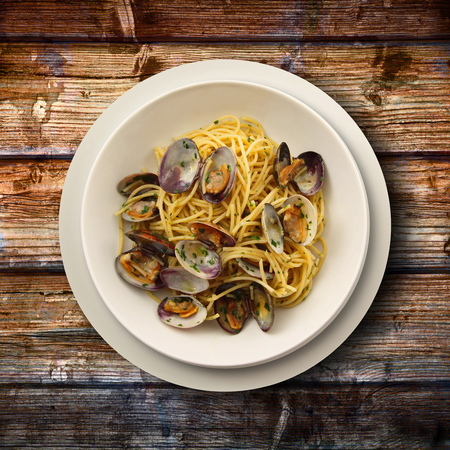original italian spaghetti with clamsの写真素材