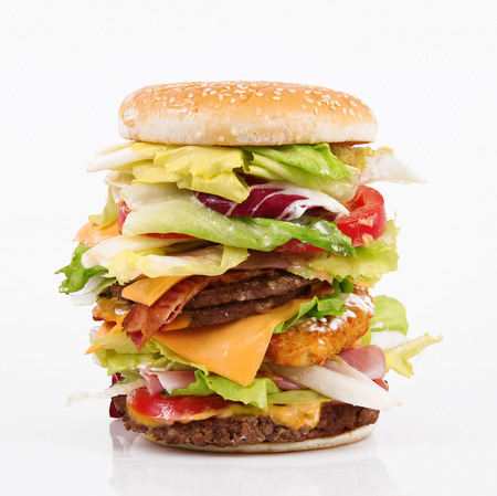 very big sandwich with salade and hamburgerの写真素材