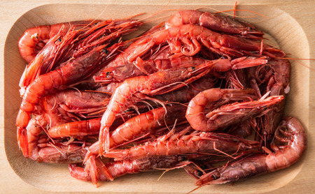 original Sicily red prawns on wood background