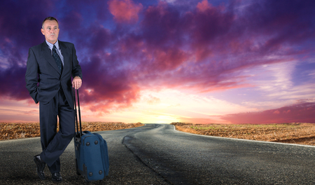 business man in the middle of the roadの写真素材