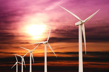 wind turbine on sunset background