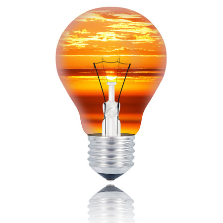 sunset light bulb on white background