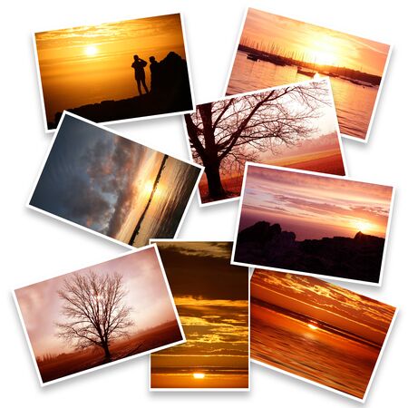 collage of sunset images on white backgroundの写真素材