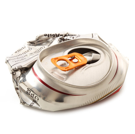 Crushed aluminum can on white backgroundのeditorial素材