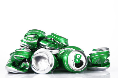 Crushed aluminum can on white backgroundのeditorial素材