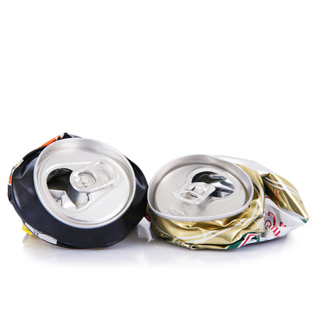 Crushed aluminum can on white backgroundのeditorial素材