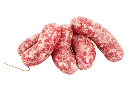 italian fresh sausage on white backgroundの写真素材