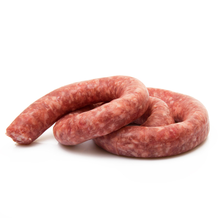 italian fresh sausage on white backgroundの写真素材