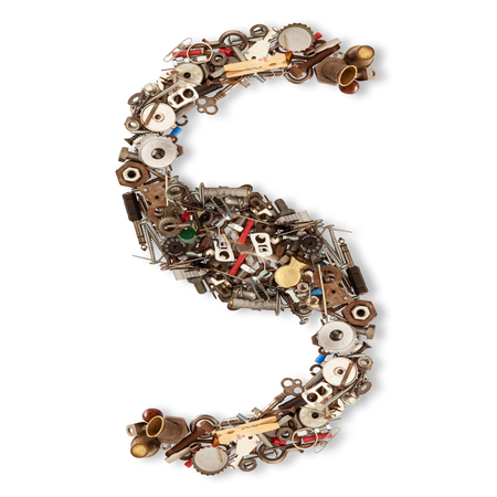 S isolated mechanical letter on white backgroundの写真素材
