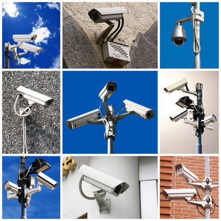 control camera collage on white background