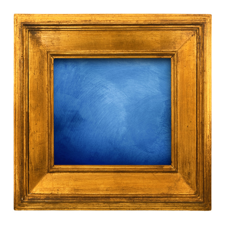 Old frame hanging on white wallの写真素材