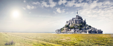view of Mont Saint Michel abbeyのeditorial素材