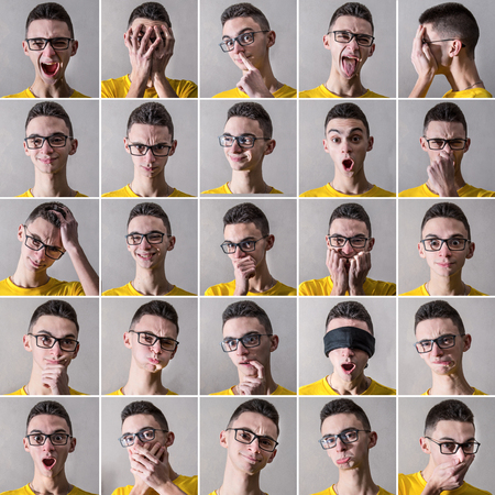 a Collage of expressions of a young man