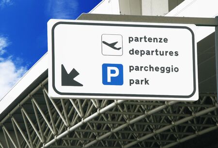 a signage outside an airportの写真素材