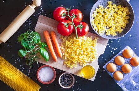 Ingredients for an Italian pasta dishの写真素材