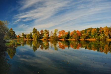 Lake in autumn, in wonderful colorsの写真素材