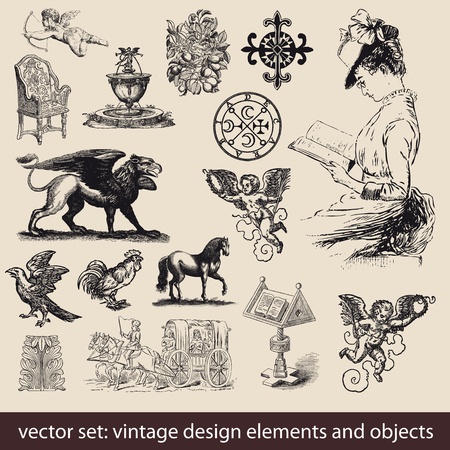 Vintage Elements, Objects - vector setのイラスト素材