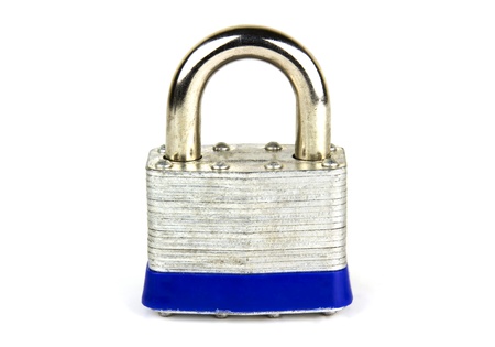 Steel security lock isolated on whiteの写真素材