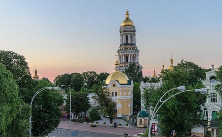Summer sunset over the bell tower of Kiev Pechersk Lavraの写真素材