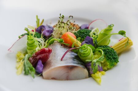 Salad of pickled mackerel and different vegetablesの写真素材