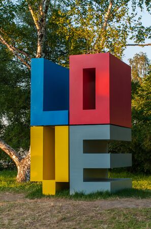 Colorful creative outdoor installation of word love in city parkの写真素材
