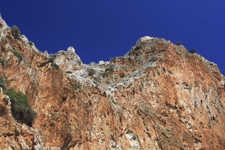 Alanya Castle.  A double line of defensive walls munt the promontory to enclose the Citadel (Kale) inside which is a Byzantine Church.の写真素材