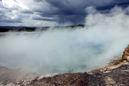 Storm rolling over the Grand Springs in Yellowstone National Park