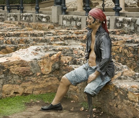 Statue of a Pirate in Barrio las Peas park Guayaquil, Ecuadorの写真素材