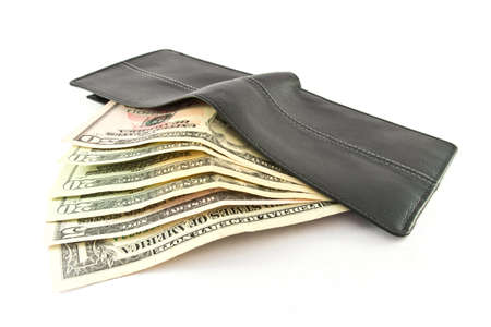 dollars in wallet, isolated on white background