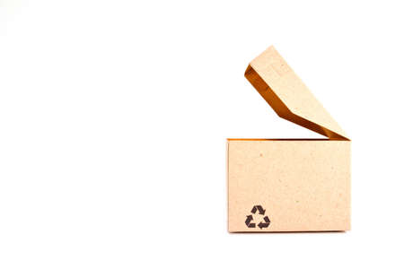 paper boxes with recycle symbol on white background の写真素材