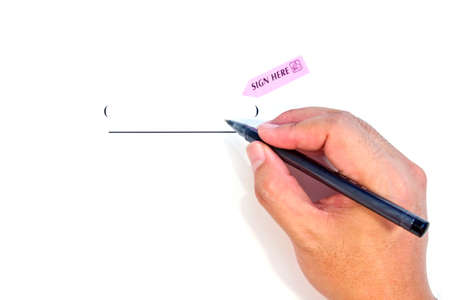 Hand and pen on the white background 