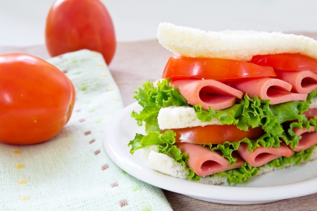 sandwich with ham and vegetablesの写真素材