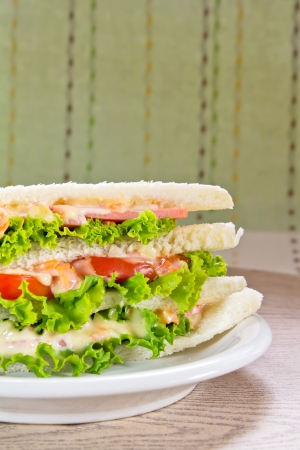 A ham salad sandwich on oat breadの写真素材
